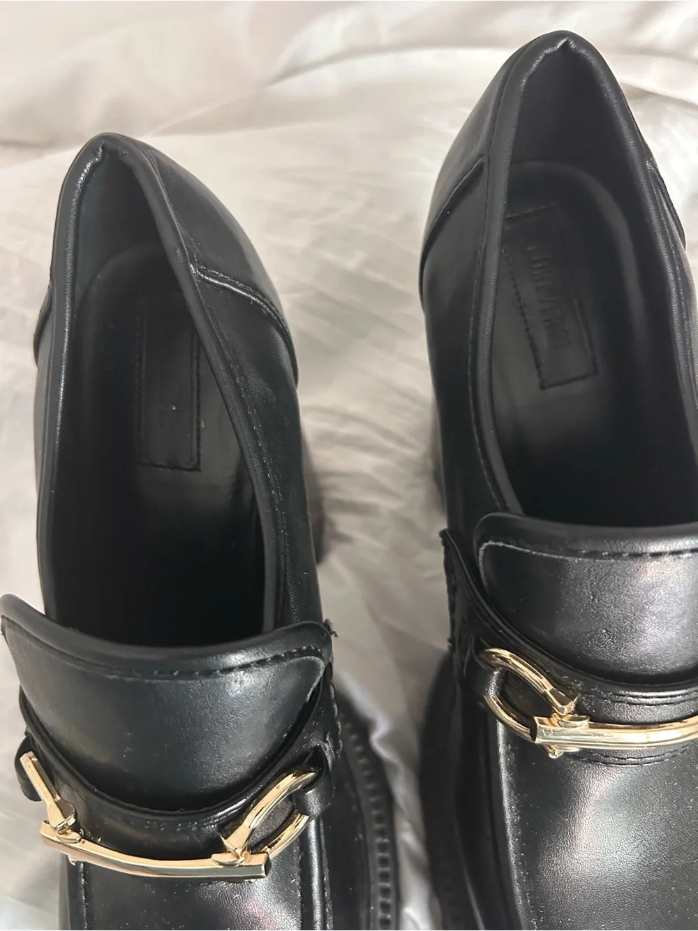 Forever 21 Black Platform Loafers with Gold Hardware
